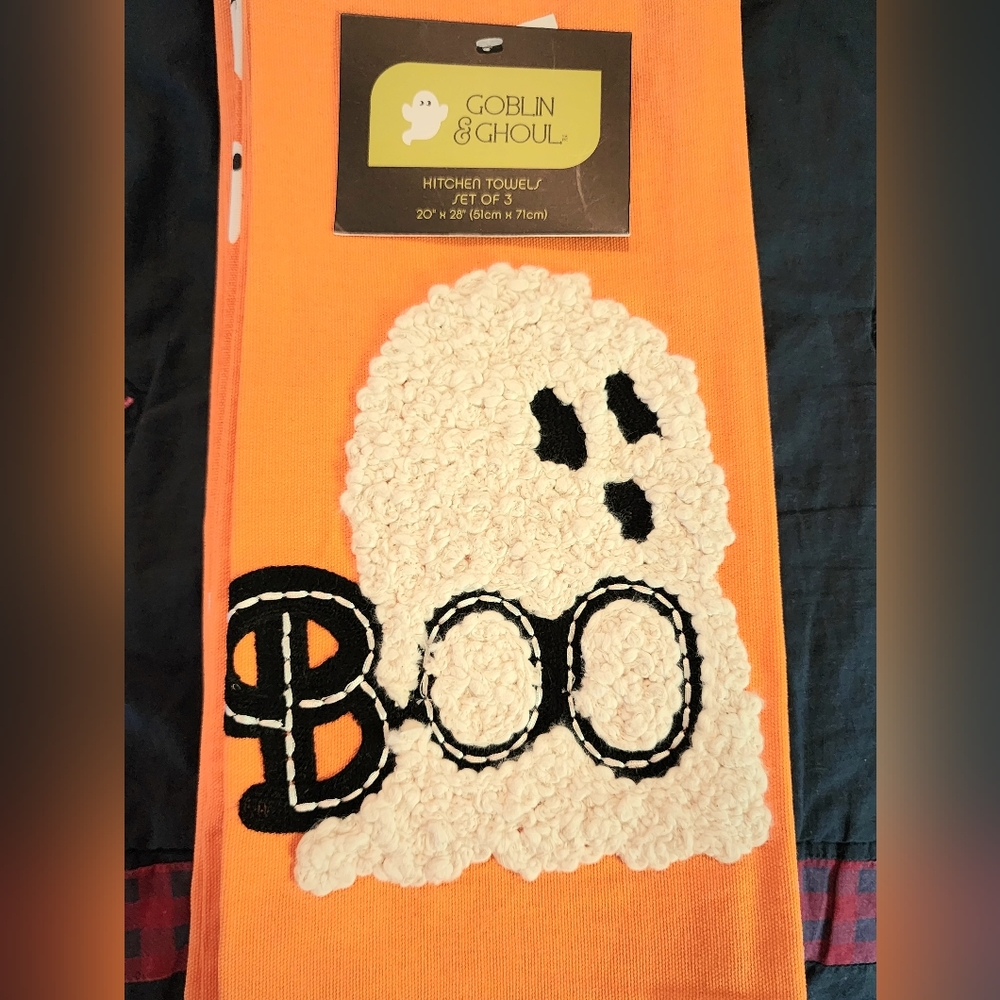 Ghost BOO Kitchen Towels by Goblin & Ghoul with Sherpa Ghost Halloween Kitchen